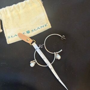 Authentic Slane & Slane designer Silver Hoop Earrings with Pearl &Bee charms